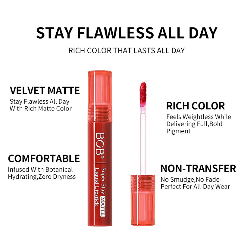 Rouge à lèvres brillant Cross-Border Authentic Bob Gloss, couleur riche et longue tenue, fini mat velouté effet nude._voghion.com