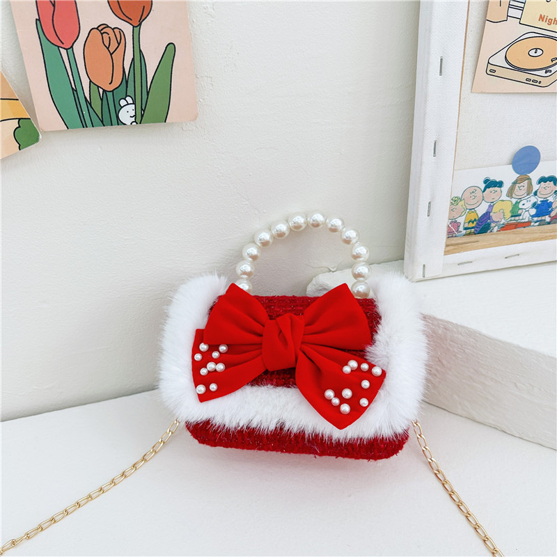 Lindo de los niños de Año Nuevo de moda rojo de la Perla bolso de moda del todo-fósforo de la cadena de bolsa de mensajero de las niñas Cambio de bolsa de hombro