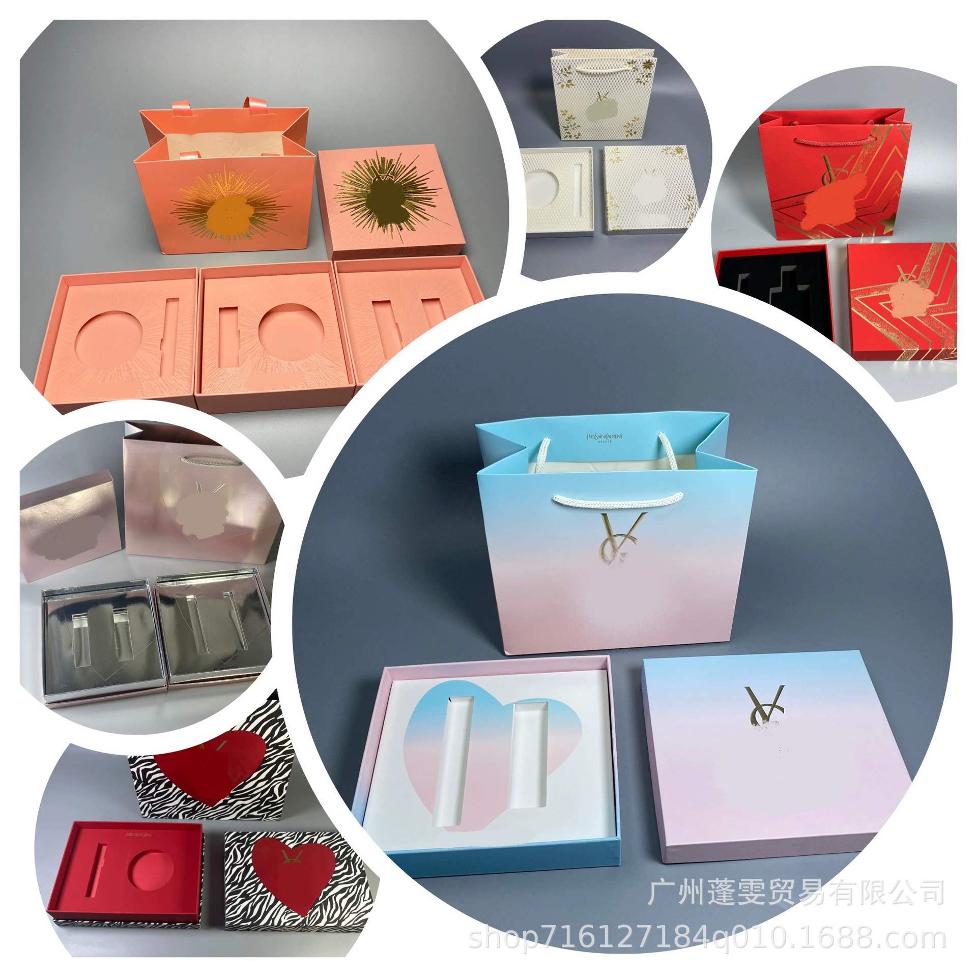 Набор для макияжа в подарочной упаковке: помада/блеск для губ, парфюмированная воздушная подушка, подарочная коробка, подарочная сумка