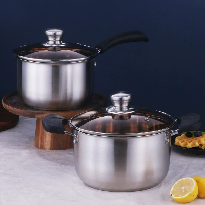 Нержавеющая сталь одной ручкой молоко горшок двойной ручкой суп горшок стеклянная крышка суп горшок один нижний горшок