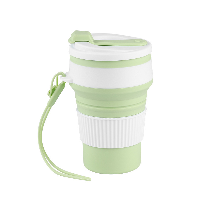 Viajes portátiles tazas de agua de silicona de grado alimenticio tazas plegables resistentes a altas temperaturas retráctiles tazas de agua plegables 350ML con tazas de agua cubiertas