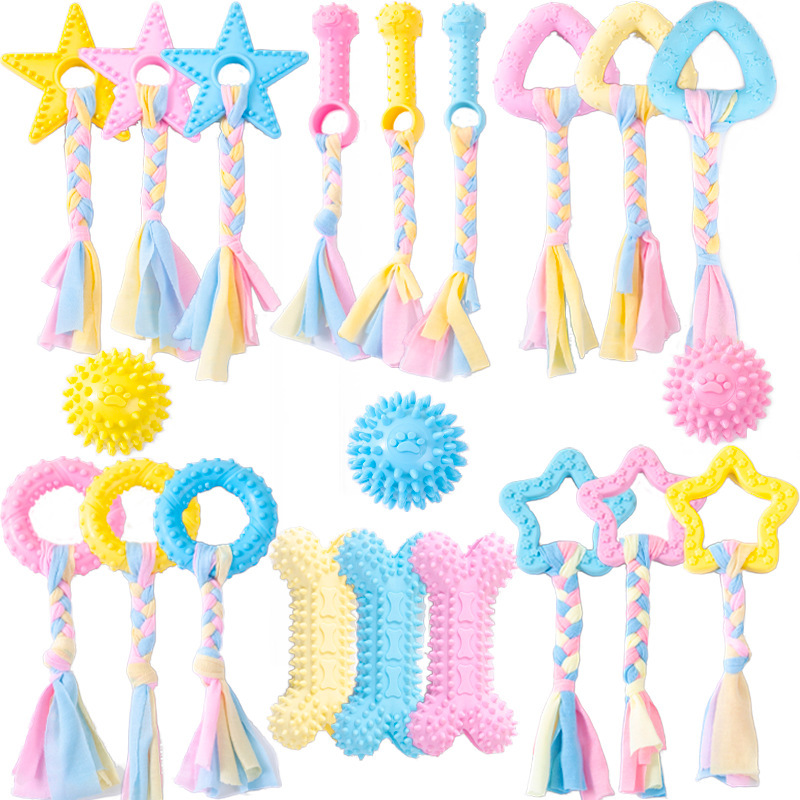 Macaron TPR cloth pet dog grinding stick bite grinding small dog tooth cleaning bite resistant toys wholesale Macaron TPR cloth pet dog grinding stick bite grinding small dog tooth cleaning bite resistant toys wholesale