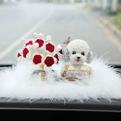aromatherapy starry car decoration, Car ornaments - crown-diamond-teddy-dog-white-pearl-red-rose-crystal-bottom-small-size-wool-pad-glue-10