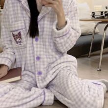 新款法兰绒睡衣女秋冬季长袖甜美可爱卡通珊瑚绒保暖家居服套装冬