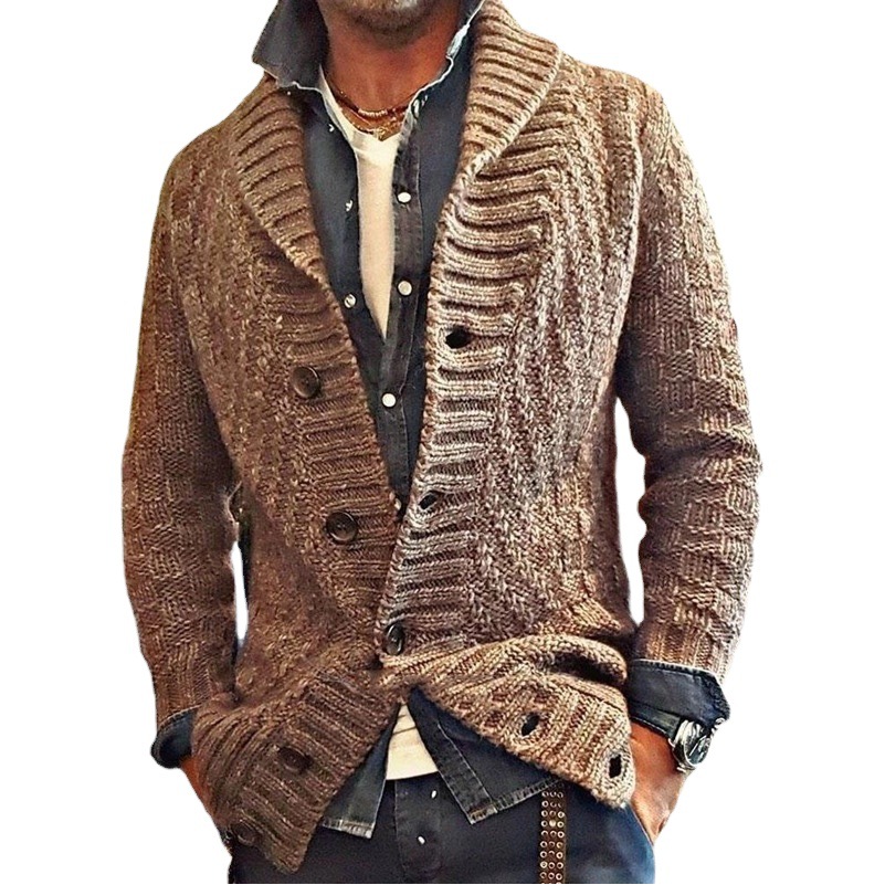2025 Autumn and Winter New Sweater Men's Retro Lapel Knitted Jacket Amazon Sweater Cardigan Cross-border European and American Men's Wear