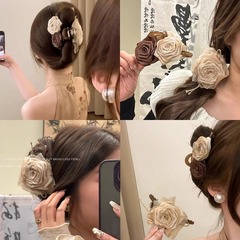 美拉德风干枯玫瑰花抓夹女高级感气质大号发夹盘发鲨鱼夹发卡头饰