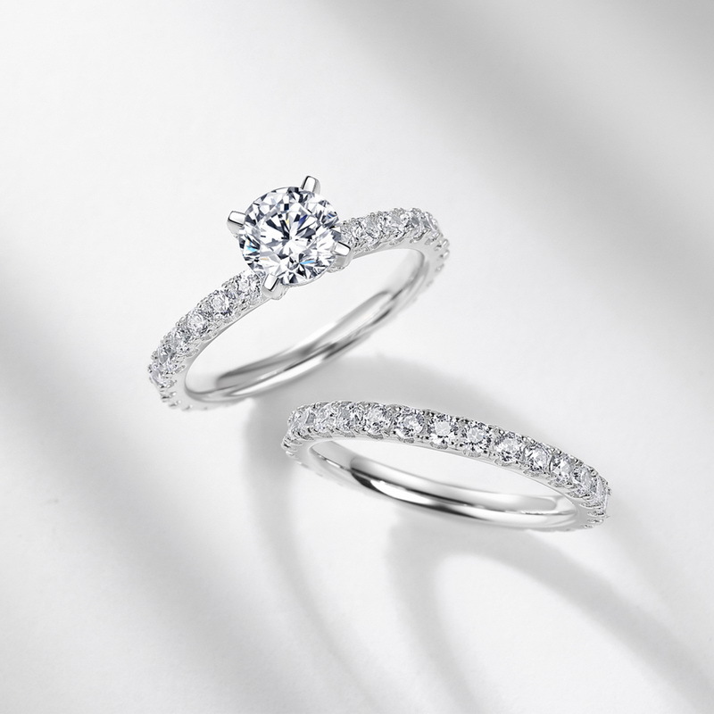 Exclusión transfronteriza para industria pesada, anillo de moissanita de lujo ligero, anillo de dedo de diamante con incrustaciones de color plateado S925, compromiso, anillo de boda femenino