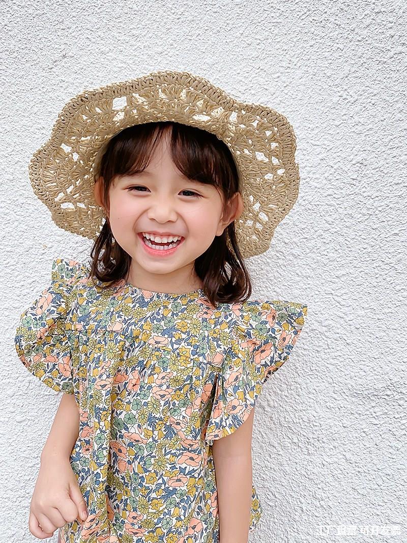 小女孩遮阳帽2021新款儿童渔夫帽女童草帽子夏薄款透气遮阳凉帽女