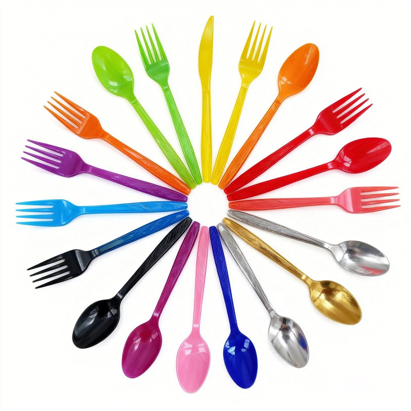 Carefully Selected Disposable Knife, Fork, and Spoon Set Made of Ps Plastic, Gold-Colored Small Spoons, Transparent Birthday Party Decorations, Colorful Knife, Fork, and Spoon Set