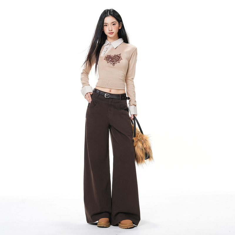 Coffee Brown Wide-Leg Jeans for Women, Autumn and Winter New High-Waisted Slimming Loose Drape Casual Straight Pants Coffee Brown Wide-Leg Jeans for Women, Autumn and Winter New High-Waisted Slimming Loose Drape Casual Straight Pants