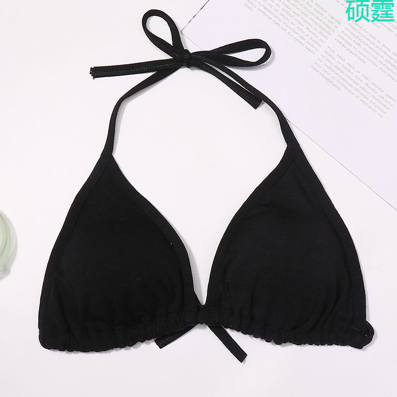 纯棉绑带挂脖上衣女文胸无钢圈胸罩女聚拢比基尼美背内衣