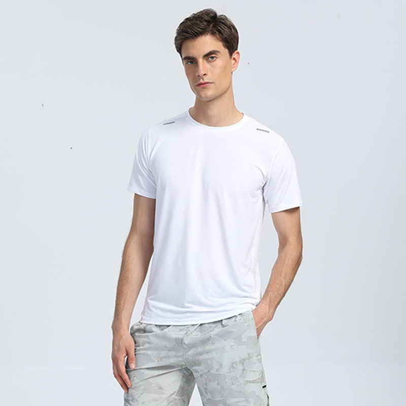 Camiseta deportiva de ocio al aire libre para hombres de verano ropa de secado rápido manga corta suelta más tamaño transpirable seda de hielo media manga en stock impreso B