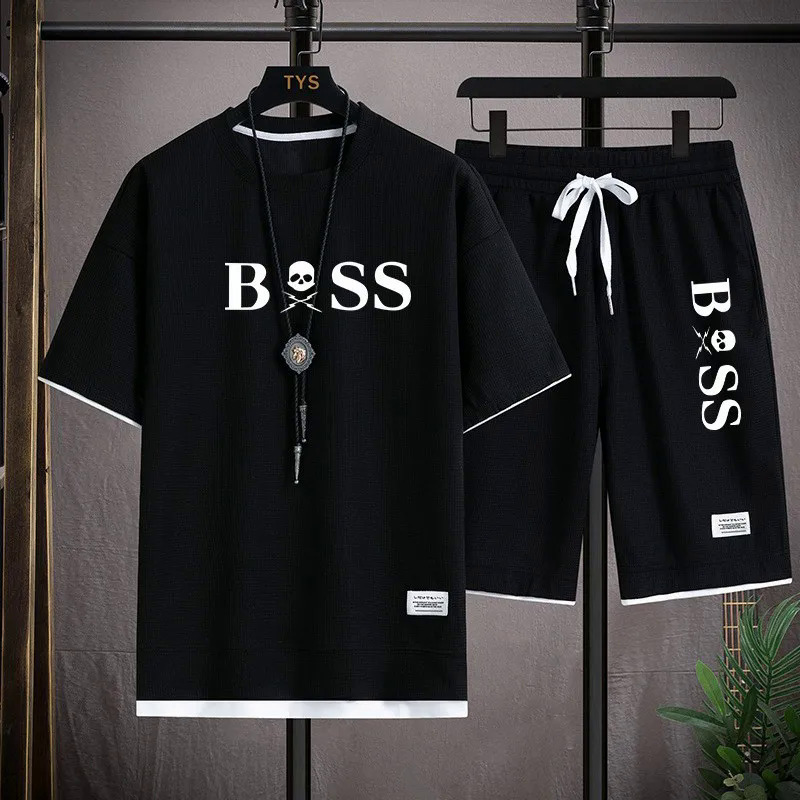 T-shirt athletic loose fit waffle short sleeve suit summer