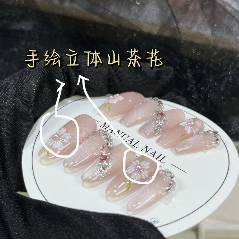 純粋な手作業の光治療は甲の花の間を着て純粋な手描きの立体の塑形の猫の目のツバキの花のネイルを着て甲の卸売りをします。|undefined