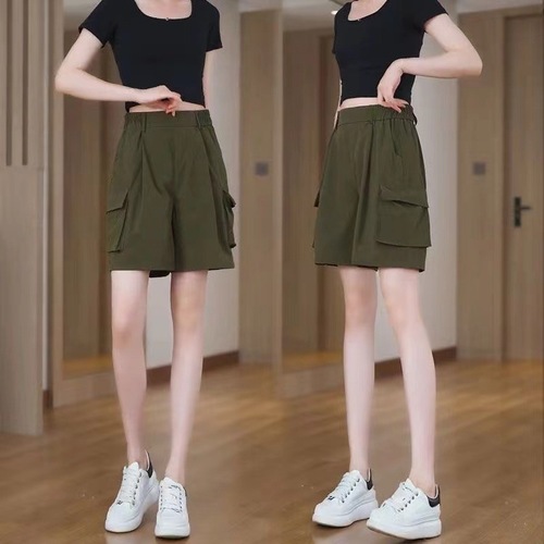 Summer thin work pants for women with high waist and wide legs, slimming straight tube pants, summer A-shaped quick-drying five-inch pants 