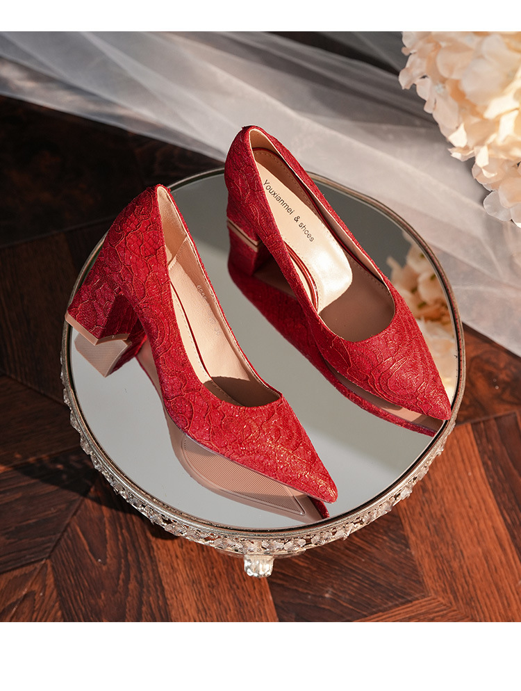 6555G Escarpins à bout pointu pour femme, talon compensé, dentelle française, collection 2025, bout ouvert._voghion.com