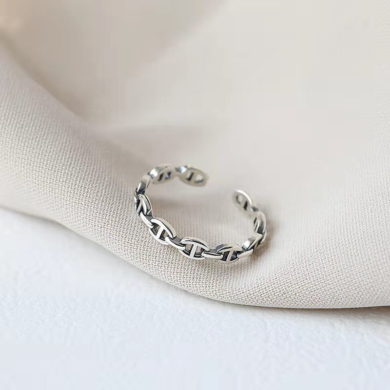 韩版复古链条戒指女ins潮小众个性开口食指戒百搭手饰防掉色指环