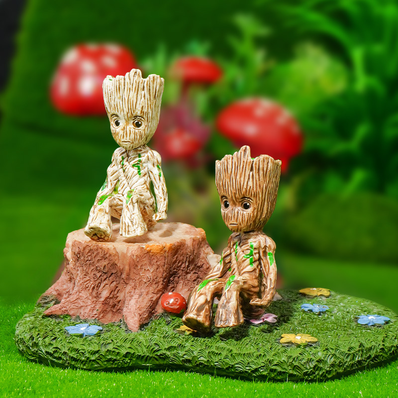 PVC Groot Tree Man en maceta, decoración de madera brasileña, acuario, peceras, artesanías, micro-paisaje, adornos de fondo hundido, berserk