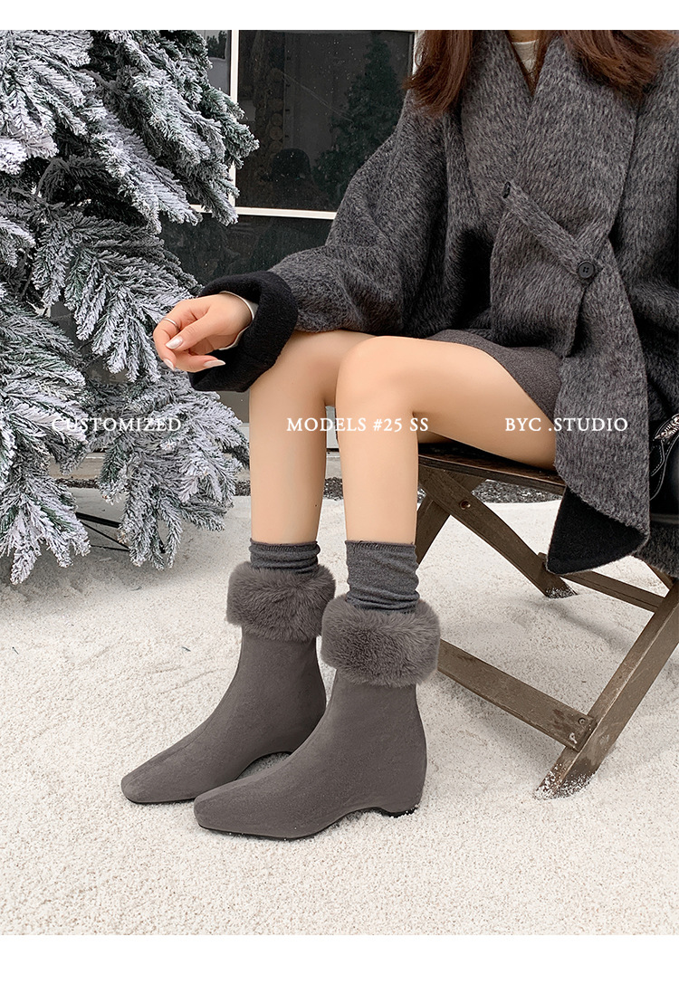 Boot nữ cổ cao lông cừu mũi vuông tăng chiều cao — cà phê nâu, màu xám, quả mơ chi tiết 9