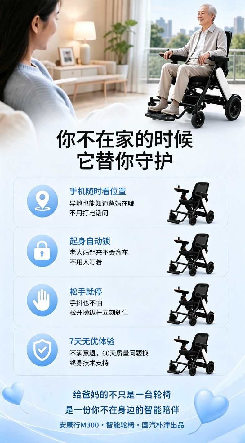 M300 Electric Smart Fully Automatic Elderly-Specific Electric Folding Lightweight Four-Wheel Mobility Scooter for Seniors and People with Disabilities