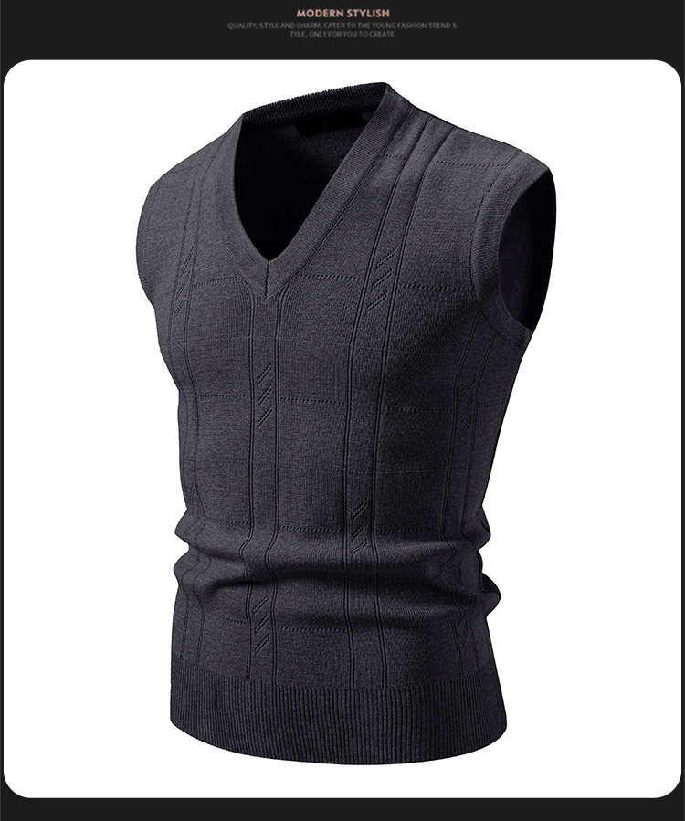 Herren-Strickweste – Schmal geschnittene V-Ausschnitt-Strickweste mit Jacquardmuster für elegante Freizeitkleidung_voghion.com