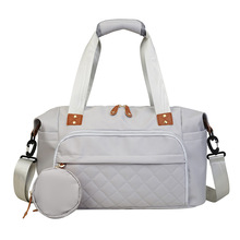 旅行袋可登机斜挎包女包 短途出差待产孕妇包 绣线方格行李包新款