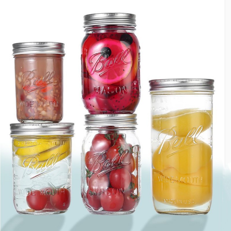 密封宽口梅森杯大容量玻璃透明沙拉果汁饮料瓶子分体盖隔夜燕麦罐
