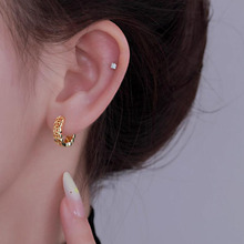 金色耳扣钱多多耳钉女2025新款个性潮流素圈耳环小众耳圈铜钱耳饰