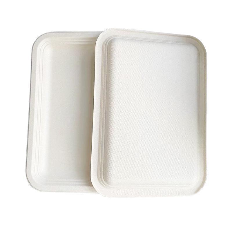 Bandeja de papel rectangular desechable Bandeja de barbacoa desechable Bandeja de papel biodegradable de pulpa de caña de azúcar rectangular de 14 pulgadas