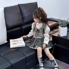 女童秋装jk儿童套装2025新款洋气女孩学院风三件套春秋时髦65066