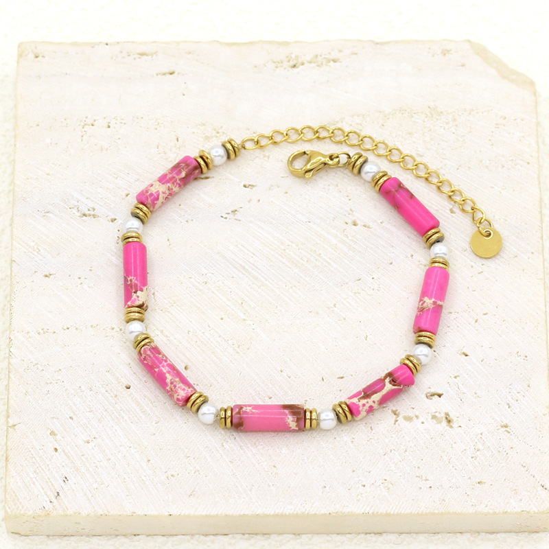 Flower Pattern Sweet Flower 304 Stainless Steel Artificial Pearl Bracelets In Bulk