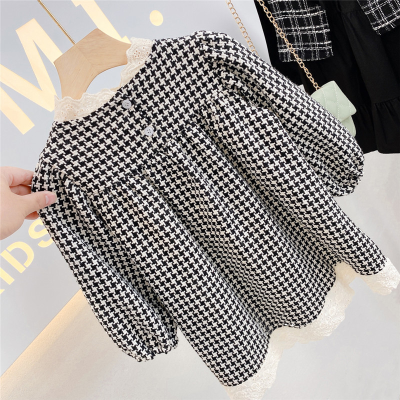 Children's Clothing 2025 Spring & Fall New Style Girls Houndstooth Lace Princess Long-Sleeved Small Fragrant Style Baby Girl Dress