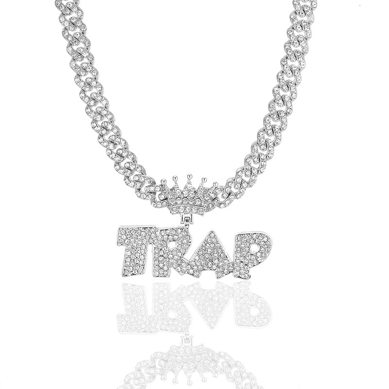 Accessory hip-hop style, pendant with letters, necklace, diamond encrusted, wholesale, DIY
