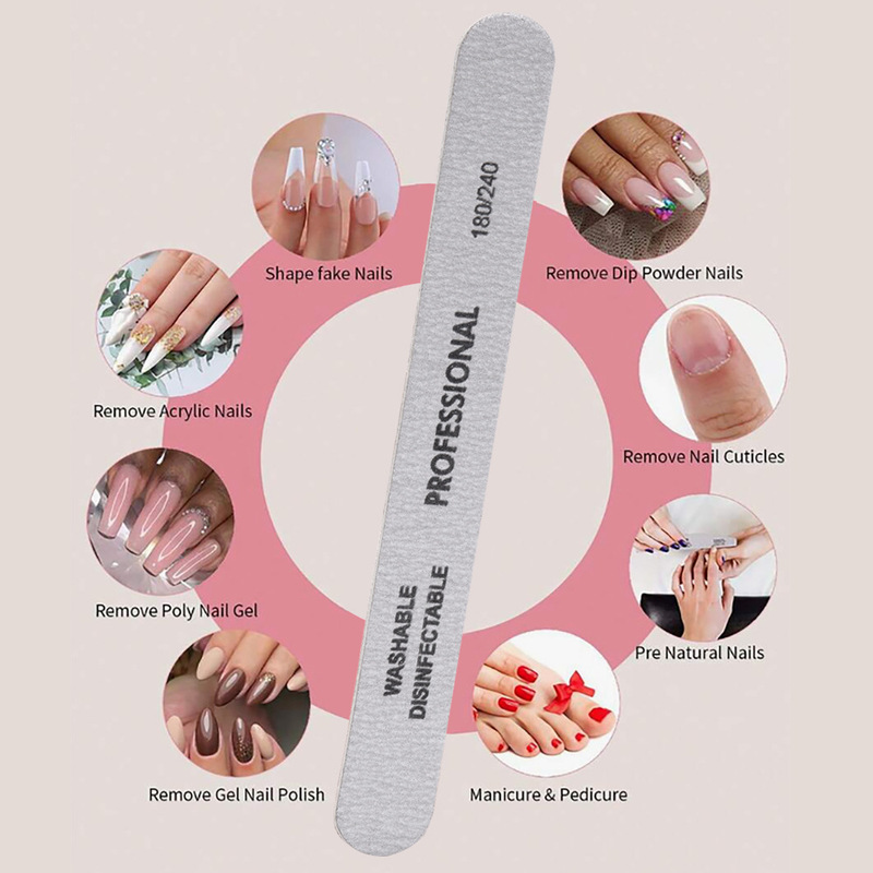 Nail File K Gray Straight Double-Ended with Color Printing, Washable Polishing File for Nail Salons Nail File K Gray Straight Double-Ended with Color Printing, Washable Polishing File for Nail Salons