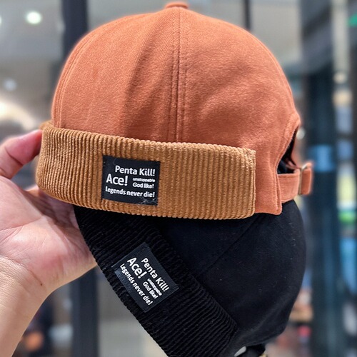 Corduroy Brimless Round Cap for Girls, Japanese Street Hip-Hop Trendy Gentleman Landlord Hat New Fashion Retro Brand Hat for Men