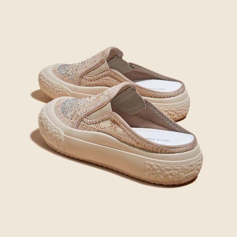 Damiu con la misma cabeza de bolsa media zapatillas mujeres 2025 moda pequeña fragancia zapatos de pescador de malla transpirable zapatos casuales con suela gruesa