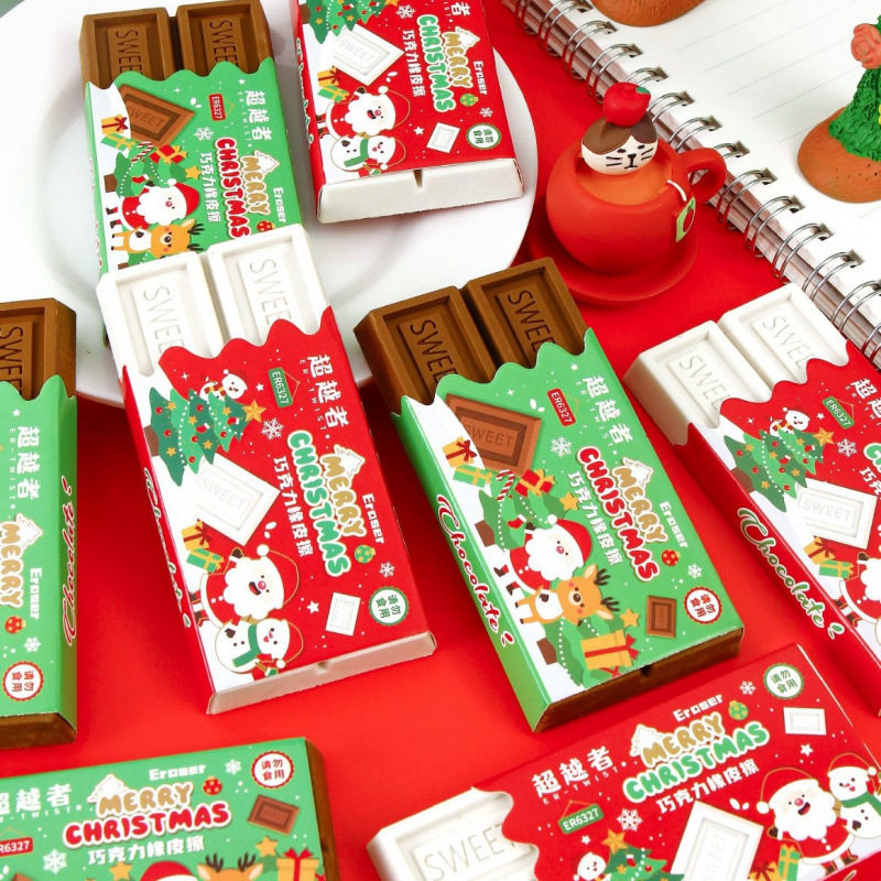 6327 Feliz Navidad borradora de chocolate limpia menos residuos estudiantes de primaria borradora 3D modelado papelería creativa