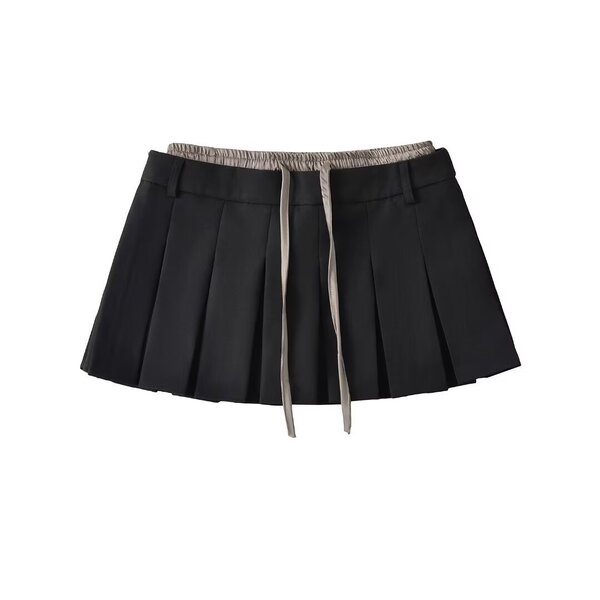 Preppy girly fake two piece waist spliced elastic pleated skirt…