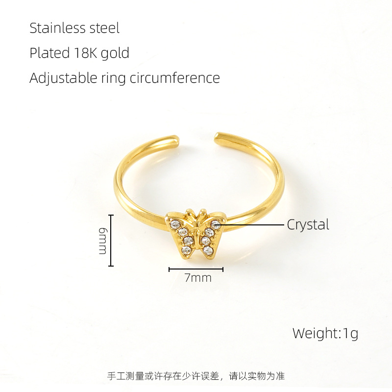 Moda nuevo anillo de diamante de acero inoxidable personalidad todo partido titanio acero 18K Luz de lujo en línea celebridad ins estilo anillo abierto