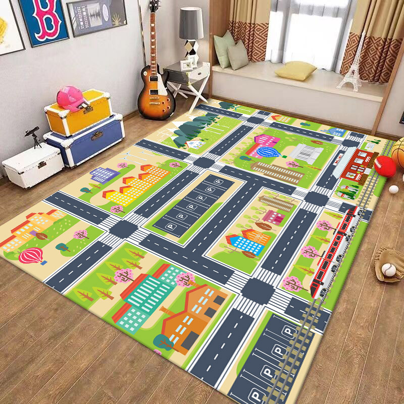 卡通地毯馬路交通軌道地墊早教幼兒園滿鋪地毯跨境汽車飛機場地墊