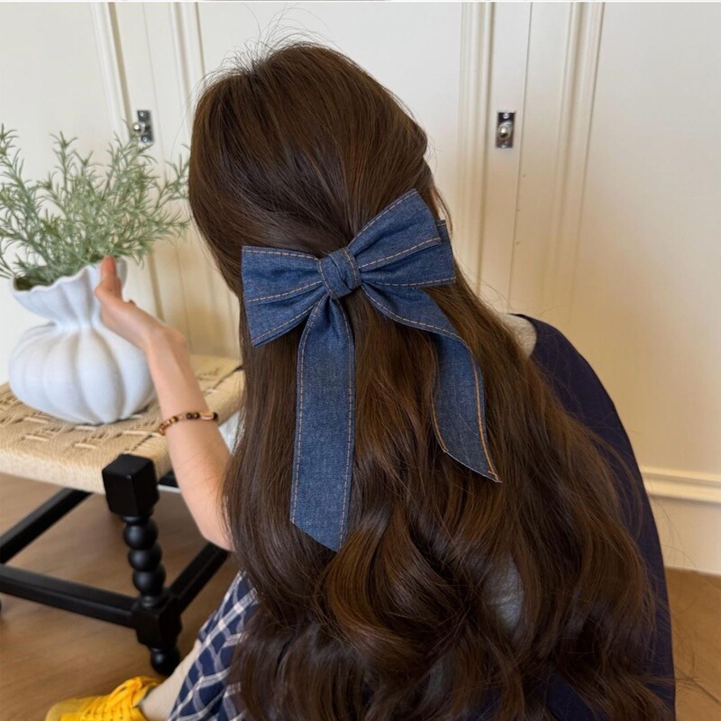 韓国の新しいファッショナブルなデニムリボンカモノハシクリップ、女性用の大きなヘアクリップヘアアクセサリー|undefined
