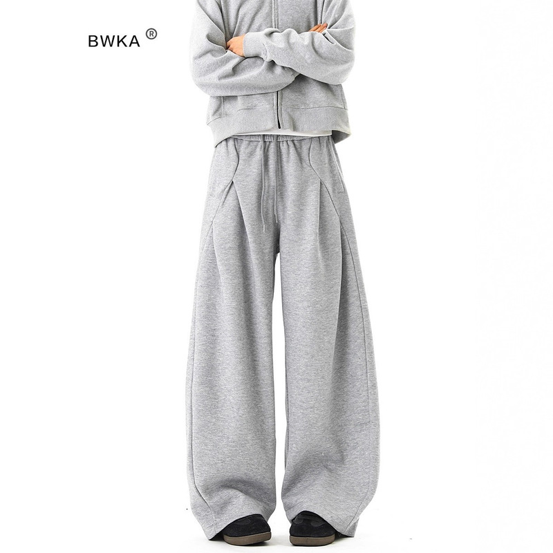 American-Style Heavy-Duty Deconstructed Cut Curved Hem Sweatpants for Men and Women, Loose Wide-Leg Sports Pants for Autumn, Versatile Casual Floor-Length Pants