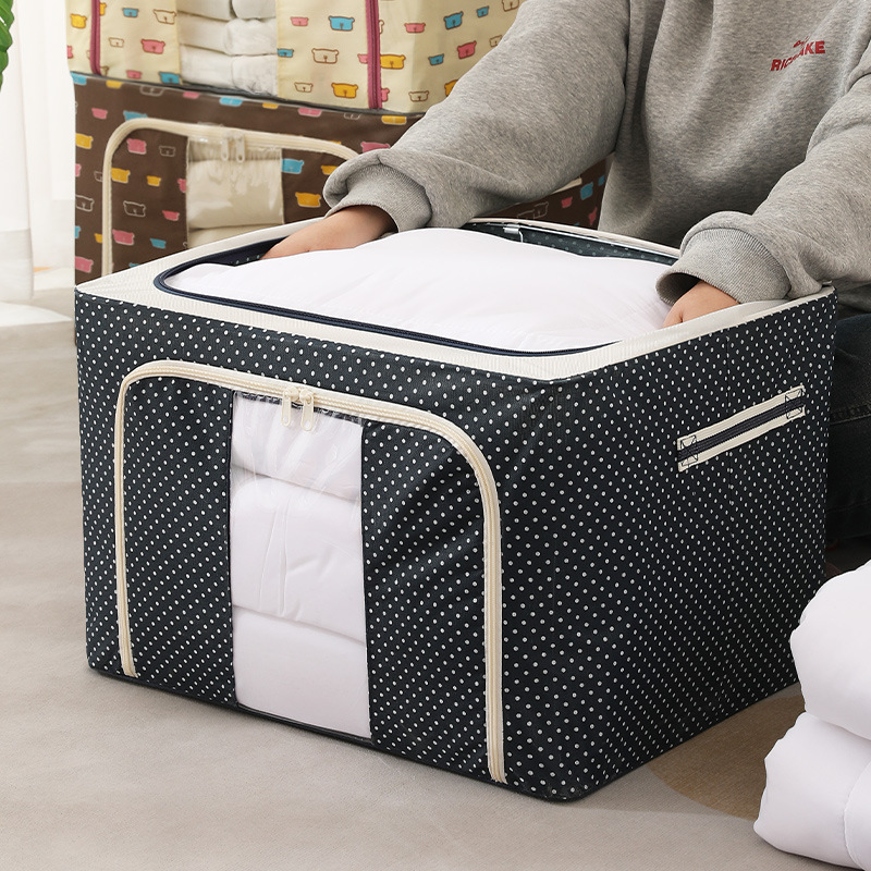 衣服收纳箱牛津布防水钢架衣柜车载被子收纳盒搬家透明折叠百纳箱