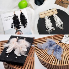 羽毛耳环女长款羽毛耳钉气质新款百搭短发耳坠耳饰品气质流苏耳环