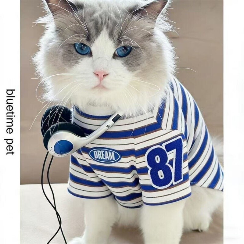 Factory Direct Sale Cat Clothes Summer Trendy Short-Sleeve Thin Striped T-Shirt Cute Breathable Anti-Shedding Home Wear Factory Direct Sale Cat Clothes Summer Trendy Short-Sleeve Thin Striped T-Shirt Cute Breathable Anti-Shedding Home Wear