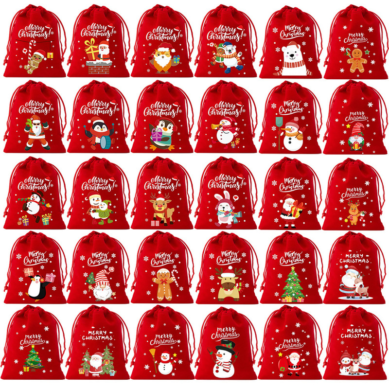 新しい国境を越えた売れ筋クリスマスベルベットバッグ巾着ギフトバッグクリスマスアップルバッグキャンディビスケット包装袋|undefined
