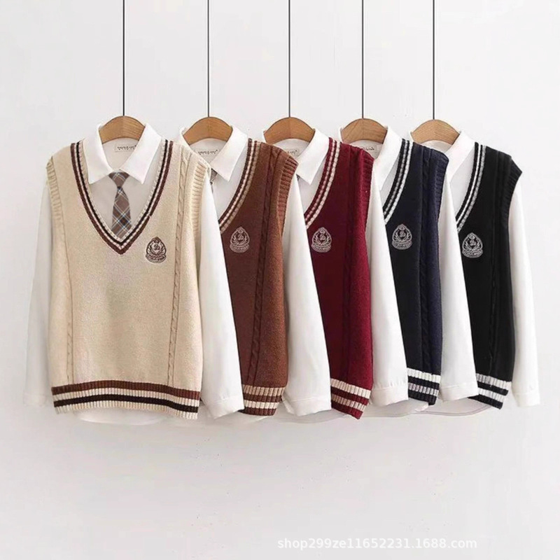 College Style Jk Uniform Vest Shirt Two-Piece Suit Male and Female Student Id Photo Formal Wear Sweater Knitted Vest