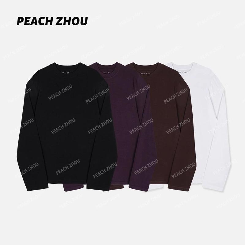3761# 『PEACHZHOU』秋天软到心里的舒适打底弹力圆领长袖T恤|undefined