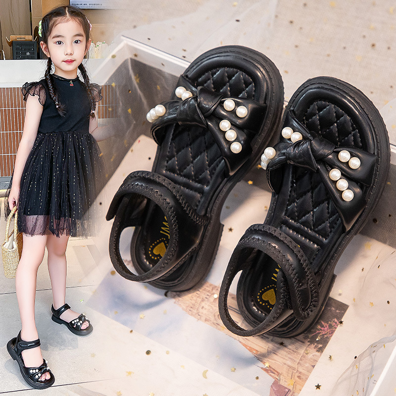 Girls Sandals 2024 Summer New Little Girls Princess Shoes Middle and Large Children Student Shoes Soft Sole Versatile Sandals