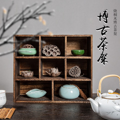 444Z批發燒桐木桌面收納架實木多寶格小型博古架展示架多肉植物花